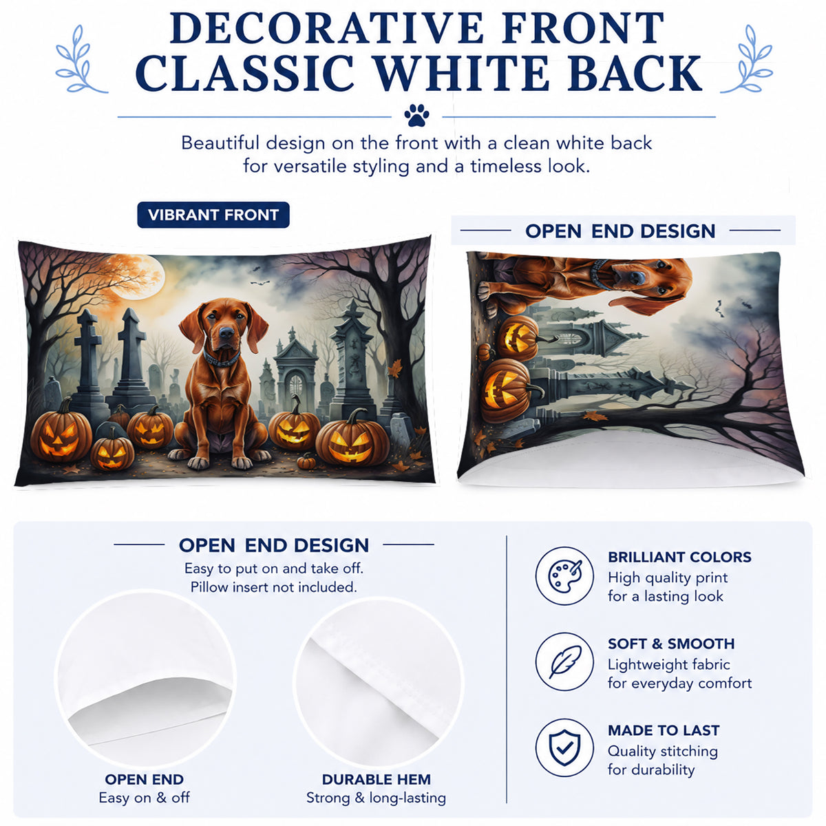 Caroline's Treasures DAC2056PILLOWCASE Vizsla Spooky Halloween Fabric Standard Pillowcase Lightweight Super Soft Easy Care Decorative Artwork Pillowcase, Standard