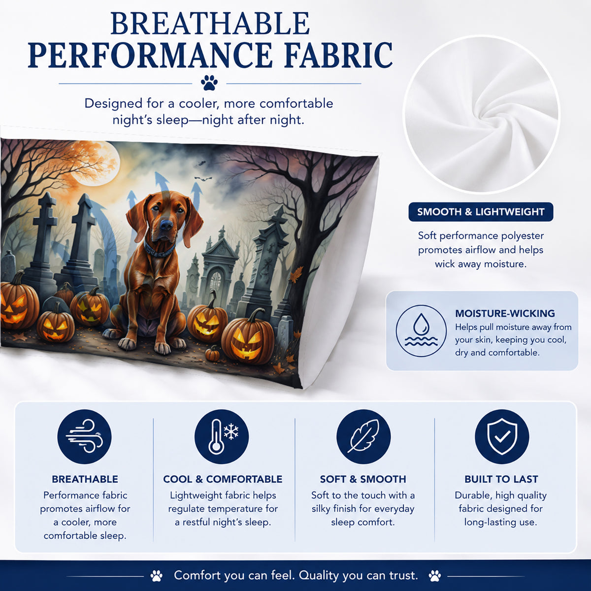 Caroline's Treasures DAC2056PILLOWCASE Vizsla Spooky Halloween Fabric Standard Pillowcase Lightweight Super Soft Easy Care Decorative Artwork Pillowcase, Standard