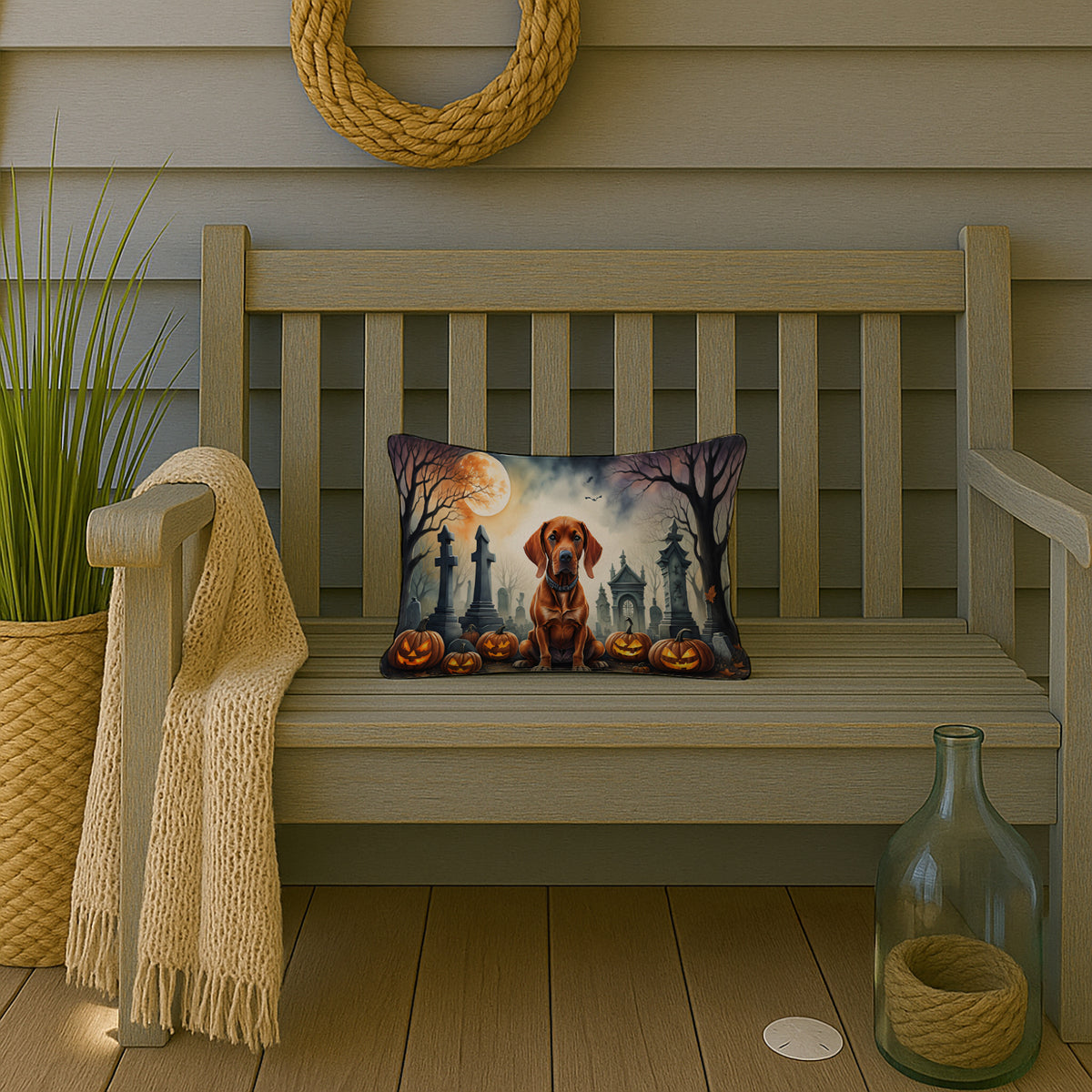 Caroline's Treasures DAC2056PW1216 Vizsla Spooky Halloween Fabric Decorative Pillow Machine Washable, Indoor Outdoor Decorative Pillow for Couch, Bed or Patio, 12HX16W