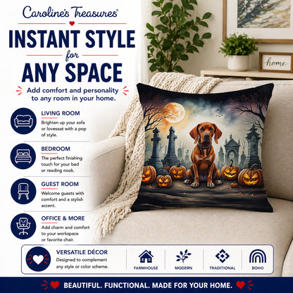 Caroline's Treasures DAC2056PW1818 Vizsla Spooky Halloween Fabric Decorative Pillow Machine Washable, Indoor Outdoor Decorative Pillow for Couch, Bed or Patio, 18Hx18W