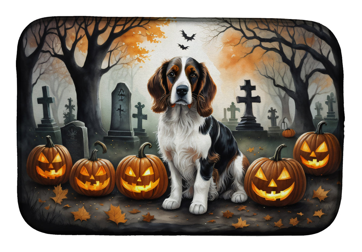 Caroline's Treasures DAC2057DDM Welsh Springer Spaniel Spooky Halloween Dish Drying Mat Absorbent Dish Drying Mat Pad for Kitchen Counter Dish Drainer Mat for Countertop, 14 x 21, Multicolor