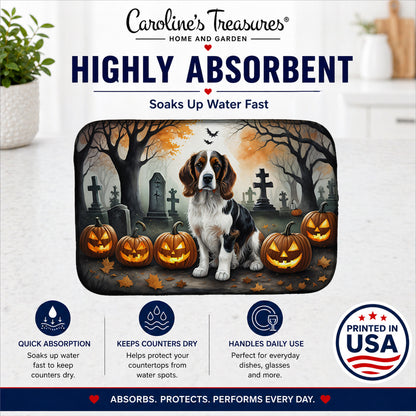 Caroline's Treasures DAC2057DDM Welsh Springer Spaniel Spooky Halloween Dish Drying Mat Absorbent Dish Drying Mat Pad for Kitchen Counter Dish Drainer Mat for Countertop, 14 x 21, Multicolor