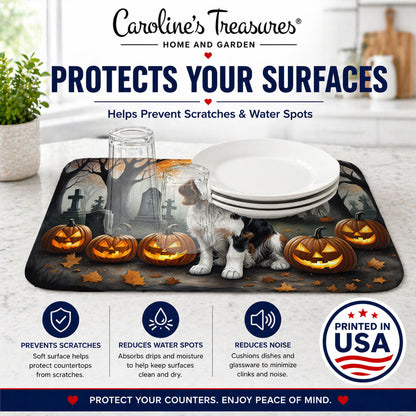 Caroline's Treasures DAC2057DDM Welsh Springer Spaniel Spooky Halloween Dish Drying Mat Absorbent Dish Drying Mat Pad for Kitchen Counter Dish Drainer Mat for Countertop, 14 x 21, Multicolor