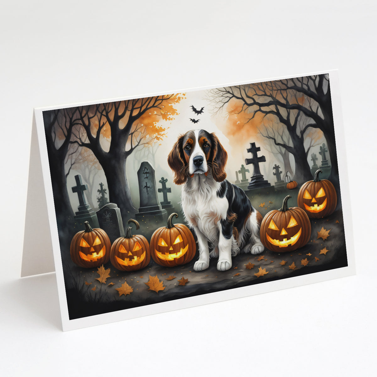 Caroline's Treasures DAC2057GCA7P Welsh Springer Spaniel Spooky Halloween Greeting Cards and Envelopes Pack of 8 Blank Cards with Envelopes Whimsical A7 Size 5x7 Blank Greeting Cards