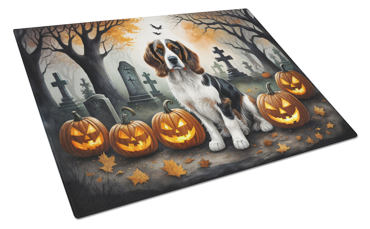 Caroline's Treasures DAC2057LCB Welsh Springer Spaniel Spooky Halloween Glass Cutting Board Large Decorative Tempered Glass Kitchen Cutting and Serving Board Large Size Chopping Board