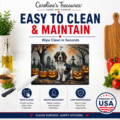 Caroline's Treasures DAC2057LCB Welsh Springer Spaniel Spooky Halloween Glass Cutting Board Large Decorative Tempered Glass Kitchen Cutting and Serving Board Large Size Chopping Board