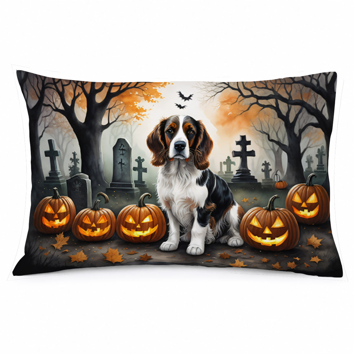 Caroline's Treasures DAC2057PILLOWCASE Welsh Springer Spaniel Spooky Halloween Fabric Standard Pillowcase Lightweight Super Soft Easy Care Decorative Artwork Pillowcase, Standard
