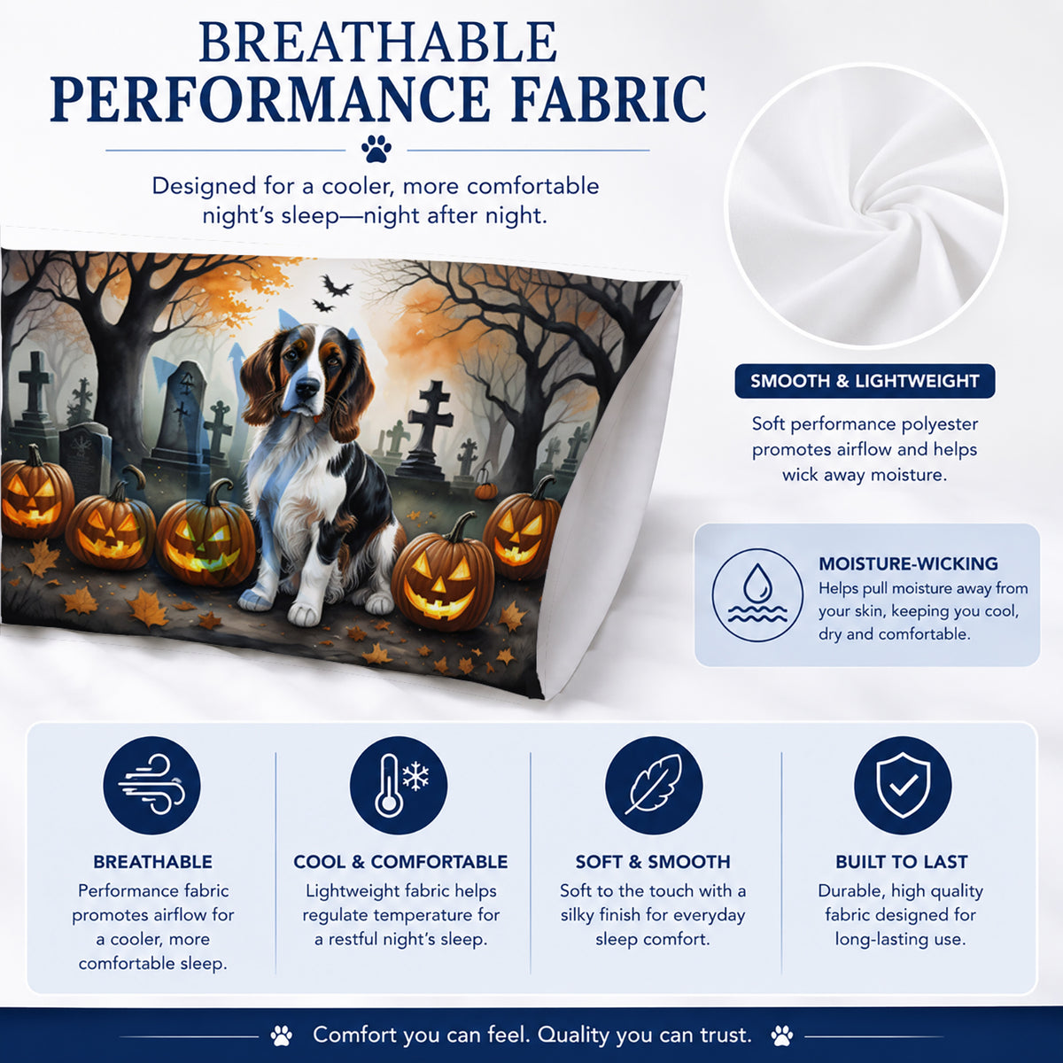 Caroline's Treasures DAC2057PILLOWCASE Welsh Springer Spaniel Spooky Halloween Fabric Standard Pillowcase Lightweight Super Soft Easy Care Decorative Artwork Pillowcase, Standard