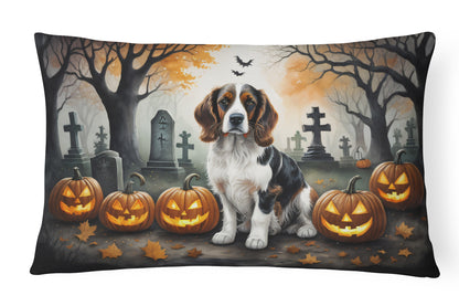 Caroline's Treasures DAC2057PW1216 Welsh Springer Spaniel Spooky Halloween Fabric Decorative Pillow Machine Washable, Indoor Outdoor Decorative Pillow for Couch, Bed or Patio, 12HX16W