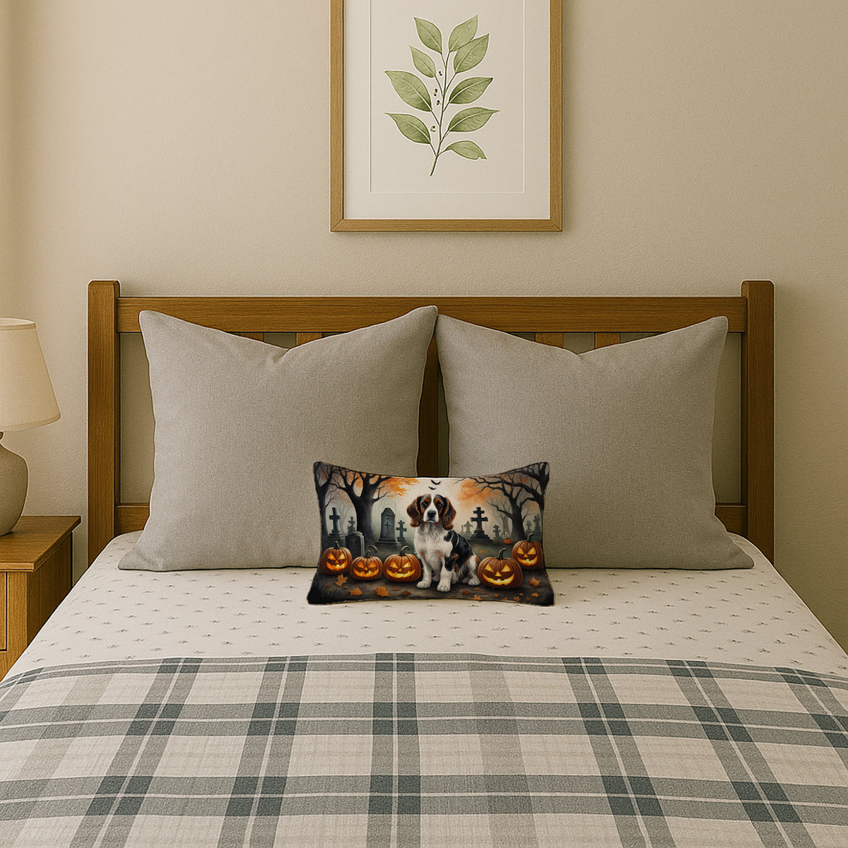 Caroline's Treasures DAC2057PW1216 Welsh Springer Spaniel Spooky Halloween Fabric Decorative Pillow Machine Washable, Indoor Outdoor Decorative Pillow for Couch, Bed or Patio, 12HX16W