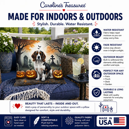 Caroline's Treasures DAC2057PW1414 Welsh Springer Spaniel Spooky Halloween Fabric Decorative Pillow Machine Washable, Indoor Outdoor Decorative Pillow for Couch, Bed or Patio, 14Hx14W