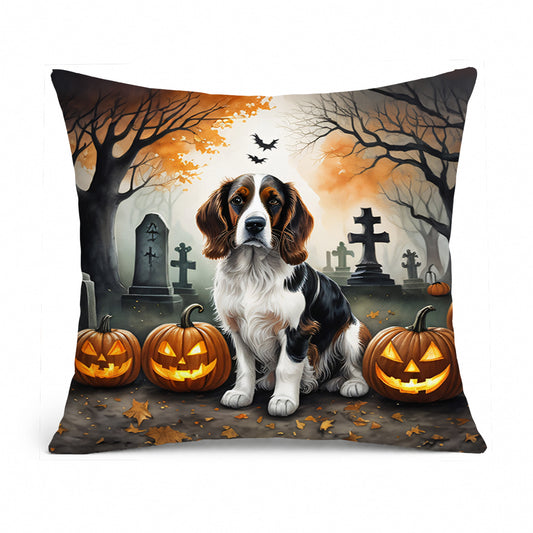 Caroline's Treasures DAC2057PW1818 Welsh Springer Spaniel Spooky Halloween Fabric Decorative Pillow Machine Washable, Indoor Outdoor Decorative Pillow for Couch, Bed or Patio, 18Hx18W