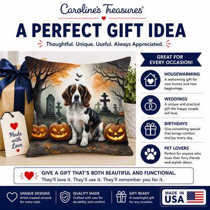 Caroline's Treasures DAC2057PW1818 Welsh Springer Spaniel Spooky Halloween Fabric Decorative Pillow Machine Washable, Indoor Outdoor Decorative Pillow for Couch, Bed or Patio, 18Hx18W