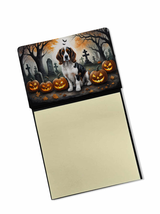 Caroline's Treasures Welsh Springer Spaniel Spooky Halloween Sticky Note Holder Refillable Dispenser Self-Sticky Note Pads, Memo Pads Blank Desk Accessories
