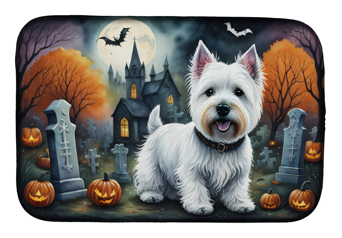 Caroline's Treasures DAC2058DDM Westie Spooky Halloween Dish Drying Mat Absorbent Dish Drying Mat Pad for Kitchen Counter Dish Drainer Mat for Countertop, 14 x 21, Multicolor
