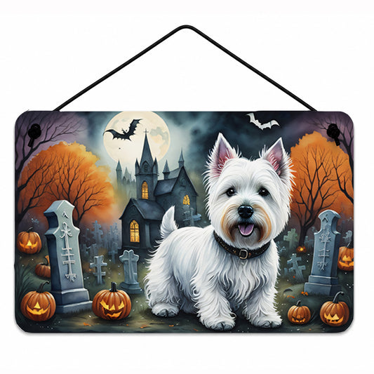 Caroline's Treasures DAC2058DS812 Westie Spooky Halloween Wall or Door Hanging Prints Aluminum Metal Sign Kitchen Wall Bar Bathroom Plaque Home Decor, 8x12, Multicolor