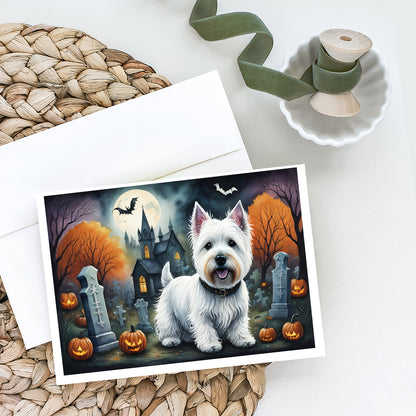 Caroline's Treasures DAC2058GCA7P Westie Spooky Halloween Greeting Cards and Envelopes Pack of 8 Blank Cards with Envelopes Whimsical A7 Size 5x7 Blank Greeting Cards