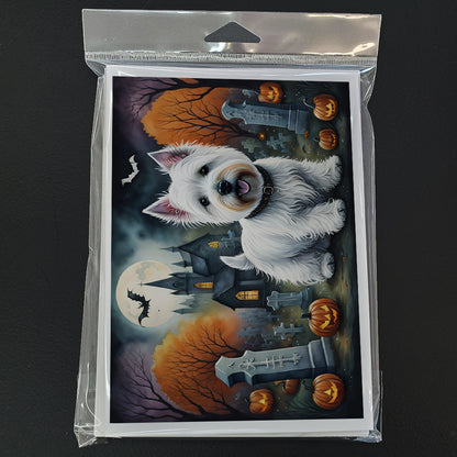 Caroline's Treasures DAC2058GCA7P Westie Spooky Halloween Greeting Cards and Envelopes Pack of 8 Blank Cards with Envelopes Whimsical A7 Size 5x7 Blank Greeting Cards