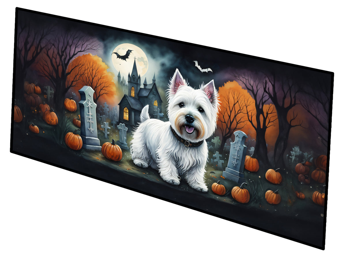 Caroline's Treasures Westie Spooky Halloween Runner Mat 28x58 Front Door Mat Indoor Outdoor Rugs for Entryway Hallway Foyer Non Slip Washable Wide Doormat