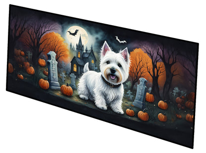 Caroline's Treasures Westie Spooky Halloween Runner Mat 28x58 Front Door Mat Indoor Outdoor Rugs for Entryway Hallway Foyer Non Slip Washable Wide Doormat