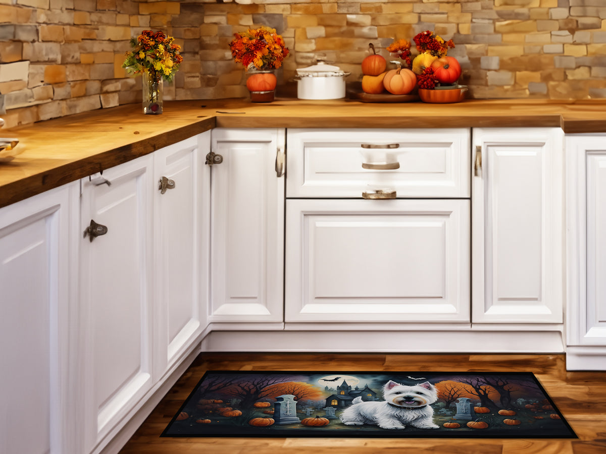Caroline's Treasures Westie Spooky Halloween Runner Mat 28x58 Front Door Mat Indoor Outdoor Rugs for Entryway Hallway Foyer Non Slip Washable Wide Doormat