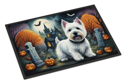 Caroline's Treasures DAC2058JMAT Westie Spooky Halloween Indoor or Outdoor Mat 24x36 Front Door Mat Indoor Outdoor Rugs for Entryway, Non Slip Washable Low Pile, 24H X 36W