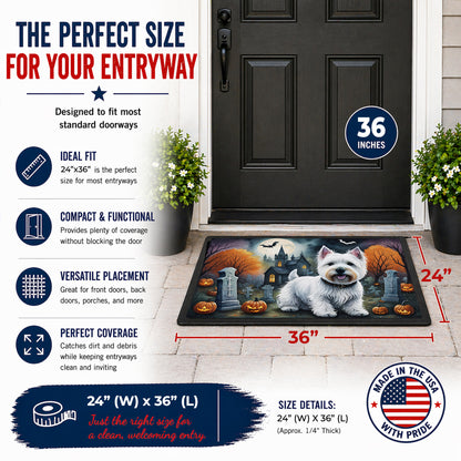Caroline's Treasures DAC2058JMAT Westie Spooky Halloween Indoor or Outdoor Mat 24x36 Front Door Mat Indoor Outdoor Rugs for Entryway, Non Slip Washable Low Pile, 24H X 36W