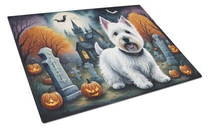 Caroline's Treasures DAC2058LCB Westie Spooky Halloween Glass Cutting Board Large Decorative Tempered Glass Kitchen Cutting and Serving Board Large Size Chopping Board