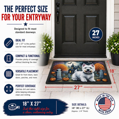 Caroline's Treasures DAC2058MAT Westie Spooky Halloween Doormat 18x27 Front Door Mat Indoor Outdoor Rugs for Entryway, Non Slip Washable Low Pile, 18H X 27W