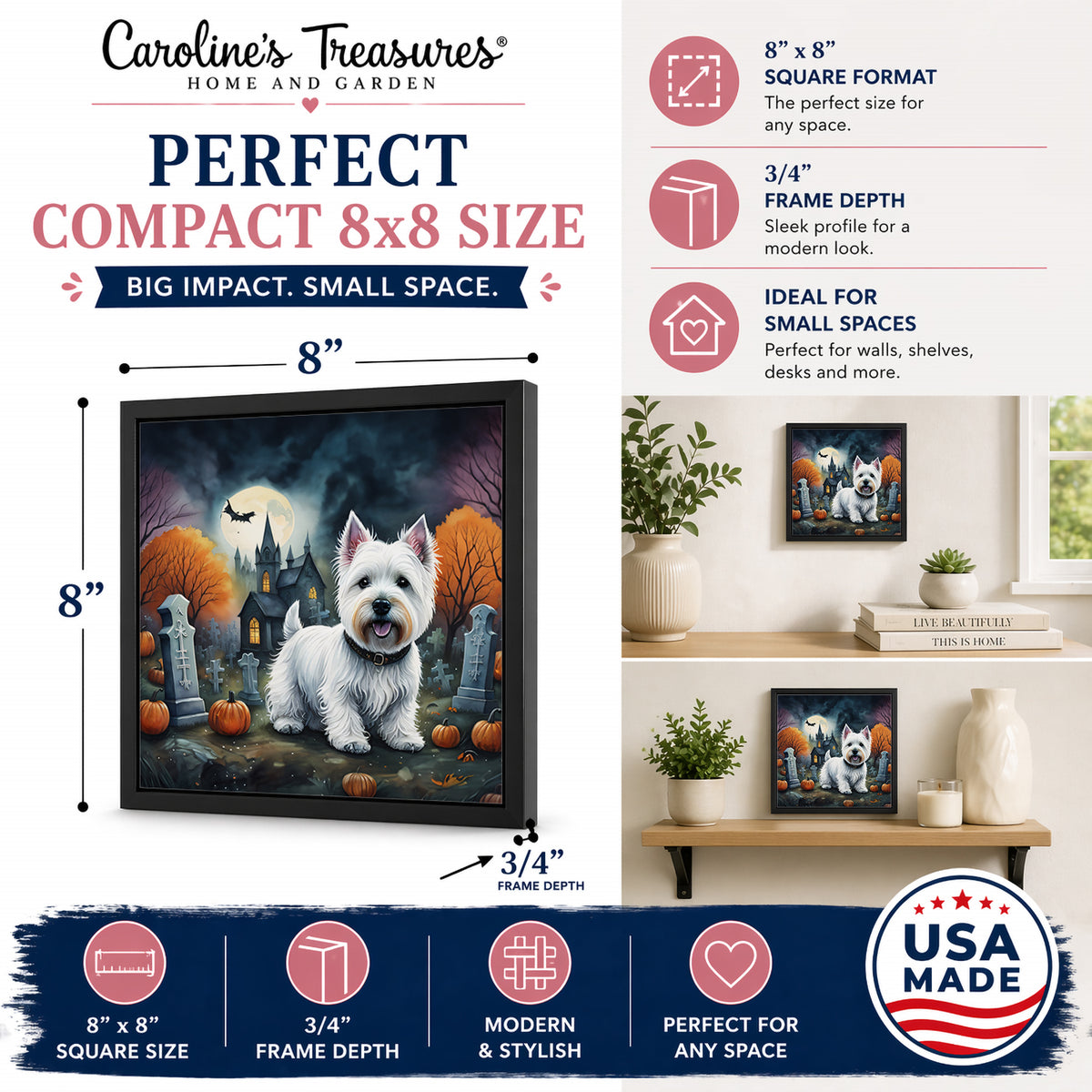 Caroline's Treasures Westie Terrier Dogs Framed Metal Wall Art 8x8