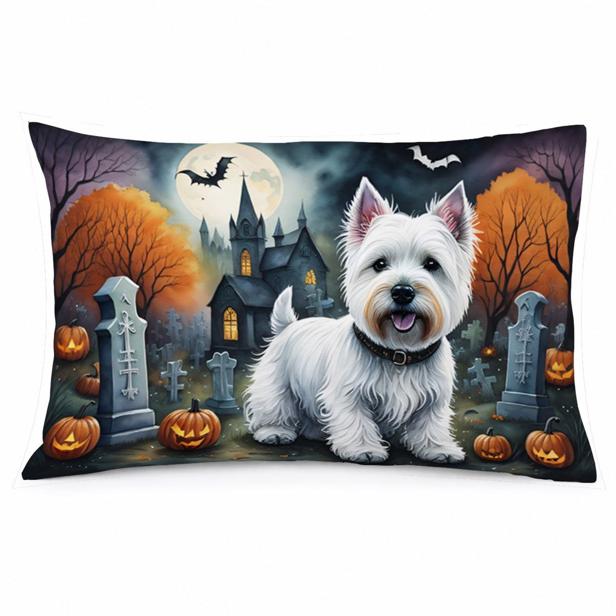 Caroline's Treasures DAC2058PILLOWCASE Westie Spooky Halloween Fabric Standard Pillowcase Lightweight Super Soft Easy Care Decorative Artwork Pillowcase, Standard