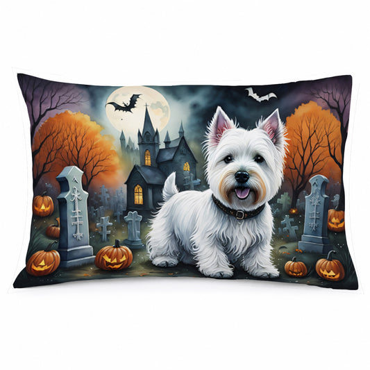 Caroline's Treasures DAC2058PILLOWCASE Westie Spooky Halloween Fabric Standard Pillowcase Lightweight Super Soft Easy Care Decorative Artwork Pillowcase, Standard