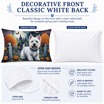 Caroline's Treasures DAC2058PILLOWCASE Westie Spooky Halloween Fabric Standard Pillowcase Lightweight Super Soft Easy Care Decorative Artwork Pillowcase, Standard