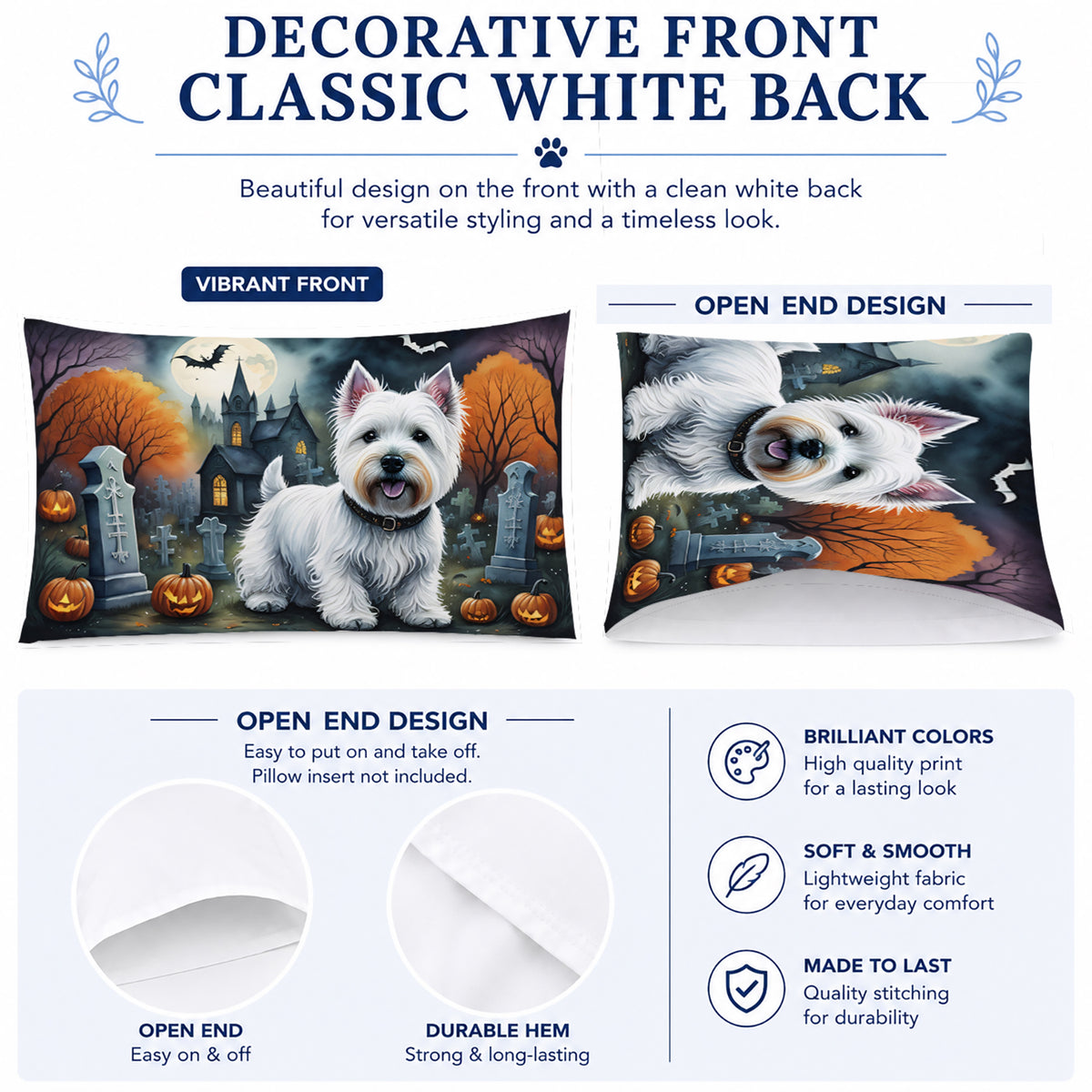 Caroline's Treasures DAC2058PILLOWCASE Westie Spooky Halloween Fabric Standard Pillowcase Lightweight Super Soft Easy Care Decorative Artwork Pillowcase, Standard