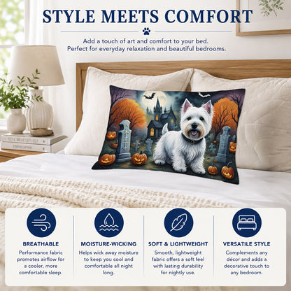 Caroline's Treasures DAC2058PILLOWCASE Westie Spooky Halloween Fabric Standard Pillowcase Lightweight Super Soft Easy Care Decorative Artwork Pillowcase, Standard