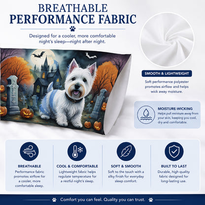 Caroline's Treasures DAC2058PILLOWCASE Westie Spooky Halloween Fabric Standard Pillowcase Lightweight Super Soft Easy Care Decorative Artwork Pillowcase, Standard