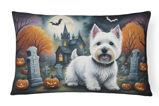Caroline's Treasures DAC2058PW1216 Westie Spooky Halloween Fabric Decorative Pillow Machine Washable, Indoor Outdoor Decorative Pillow for Couch, Bed or Patio, 12HX16W