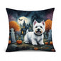 Caroline's Treasures DAC2058PW1818 Westie Spooky Halloween Fabric Decorative Pillow Machine Washable, Indoor Outdoor Decorative Pillow for Couch, Bed or Patio, 18Hx18W