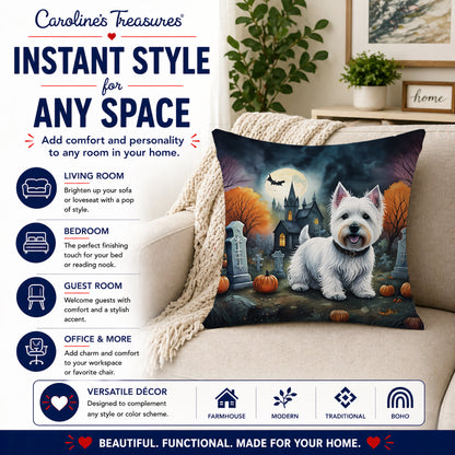 Caroline's Treasures DAC2058PW1818 Westie Spooky Halloween Fabric Decorative Pillow Machine Washable, Indoor Outdoor Decorative Pillow for Couch, Bed or Patio, 18Hx18W