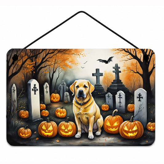 Caroline's Treasures DAC2059DS812 Yellow Labrador Retriever Spooky Halloween Wall or Door Hanging Prints Aluminum Metal Sign Kitchen Wall Bar Bathroom Plaque Home Decor, 8x12, Multicolor