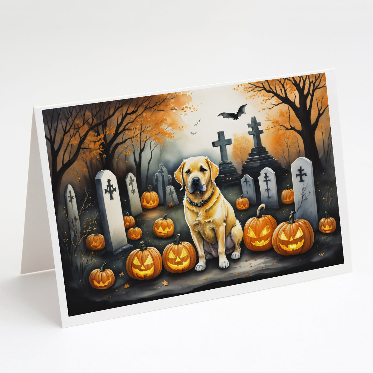 Caroline's Treasures DAC2059GCA7P Yellow Labrador Retriever Spooky Halloween Greeting Cards and Envelopes Pack of 8 Blank Cards with Envelopes Whimsical A7 Size 5x7 Blank Greeting Cards