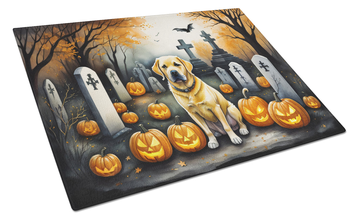 Caroline's Treasures DAC2059LCB Yellow Labrador Retriever Spooky Halloween Glass Cutting Board Large Decorative Tempered Glass Kitchen Cutting and Serving Board Large Size Chopping Board