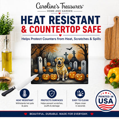 Caroline's Treasures DAC2059LCB Yellow Labrador Retriever Spooky Halloween Glass Cutting Board Large Decorative Tempered Glass Kitchen Cutting and Serving Board Large Size Chopping Board