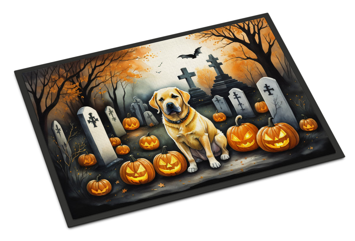 Caroline's Treasures DAC2059MAT Yellow Labrador Retriever Spooky Halloween Doormat 18x27 Front Door Mat Indoor Outdoor Rugs for Entryway, Non Slip Washable Low Pile, 18H X 27W