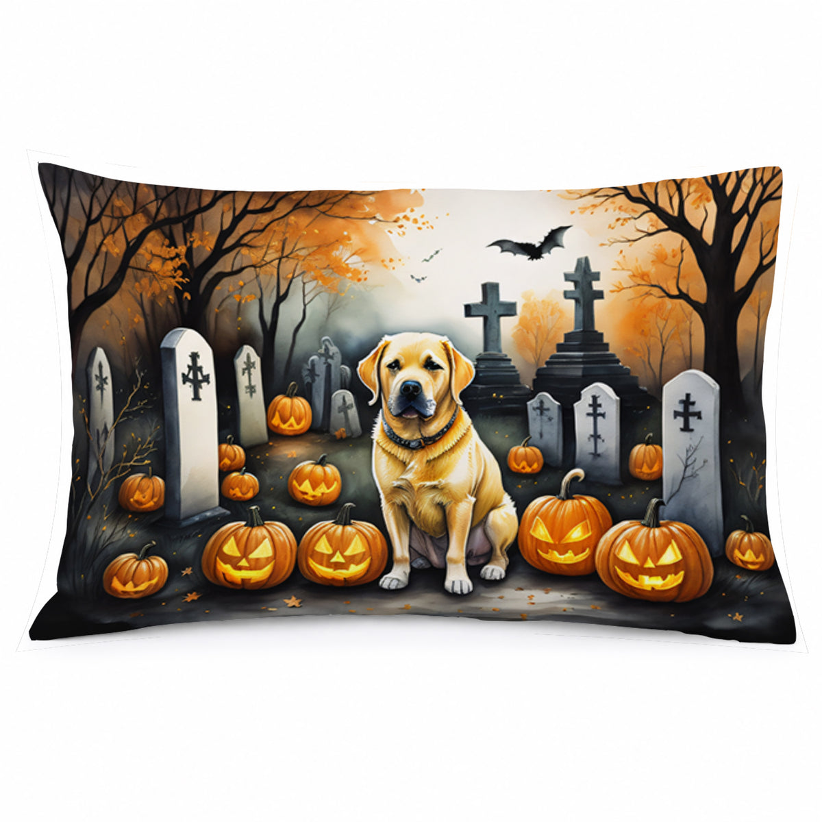 Caroline's Treasures DAC2059PILLOWCASE Yellow Labrador Retriever Spooky Halloween Fabric Standard Pillowcase Lightweight Super Soft Easy Care Decorative Artwork Pillowcase, Standard