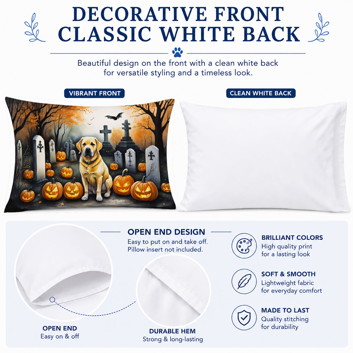 Caroline's Treasures DAC2059PILLOWCASE Yellow Labrador Retriever Spooky Halloween Fabric Standard Pillowcase Lightweight Super Soft Easy Care Decorative Artwork Pillowcase, Standard