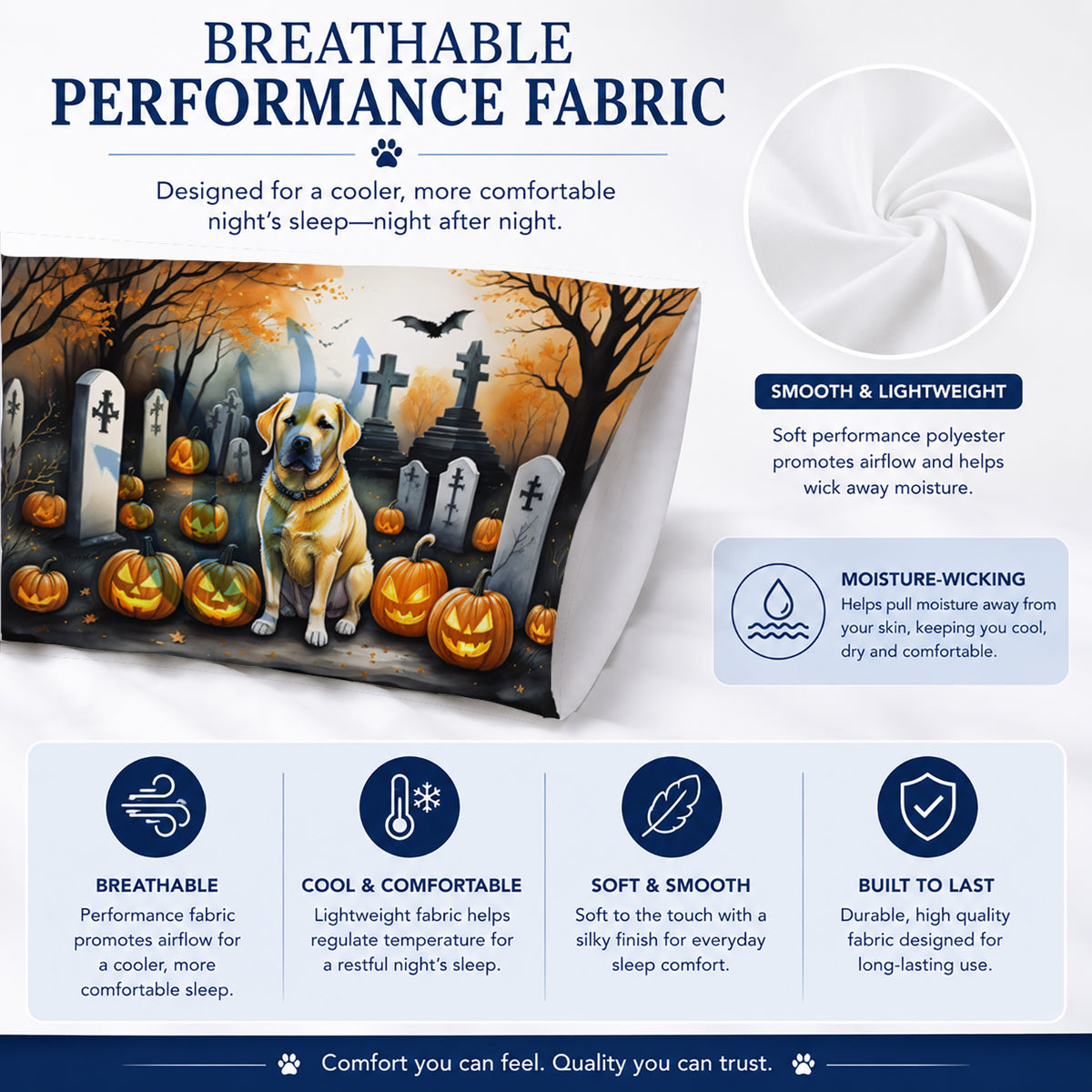 Caroline's Treasures DAC2059PILLOWCASE Yellow Labrador Retriever Spooky Halloween Fabric Standard Pillowcase Lightweight Super Soft Easy Care Decorative Artwork Pillowcase, Standard
