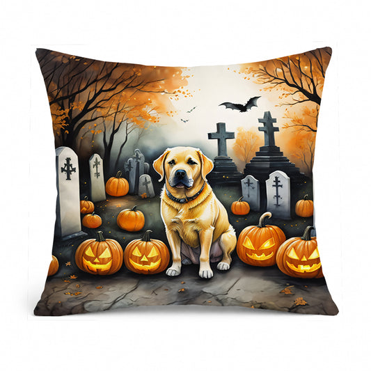 Caroline's Treasures DAC2059PW1818 Yellow Labrador Retriever Spooky Halloween Fabric Decorative Pillow Machine Washable, Indoor Outdoor Decorative Pillow for Couch, Bed or Patio, 18Hx18W