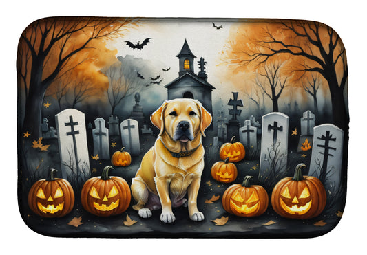 Caroline's Treasures DAC2060DDM Yellow Labrador Retriever Spooky Halloween Dish Drying Mat Absorbent Dish Drying Mat Pad for Kitchen Counter Dish Drainer Mat for Countertop, 14 x 21, Multicolor