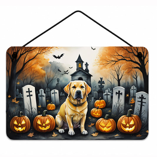 Caroline's Treasures DAC2060DS812 Yellow Labrador Retriever Spooky Halloween Wall or Door Hanging Prints Aluminum Metal Sign Kitchen Wall Bar Bathroom Plaque Home Decor, 8x12, Multicolor